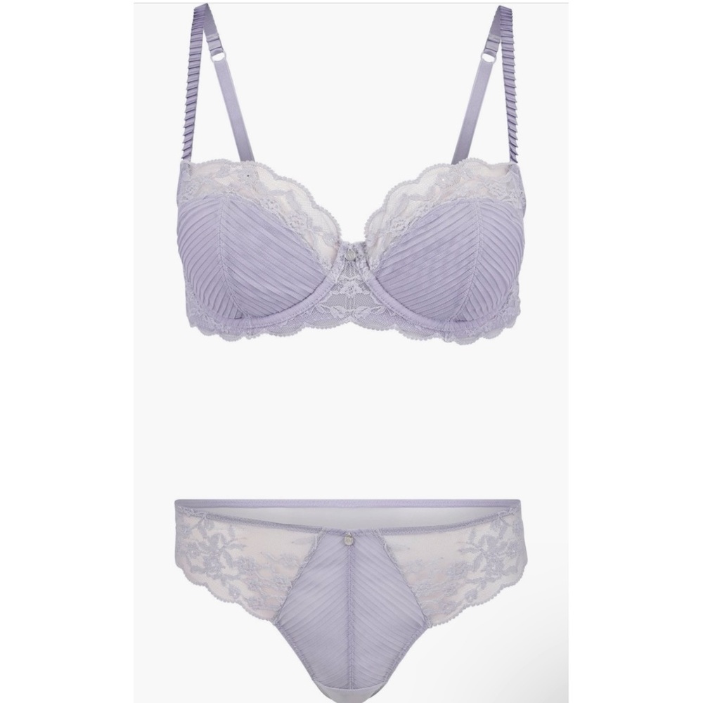 Adore Me Lavender Lace-Trim Underwire Bra & Panty Set NWT 34G